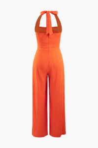 Linned halter slips tilbage bredt ben jumpsuit sold by Micas