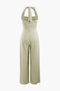 Linned halter slips tilbage bredt ben jumpsuit sold by Micas