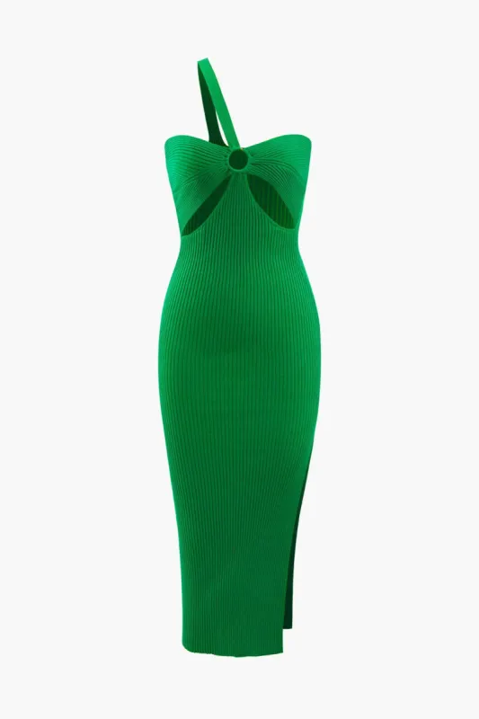 Asymmetric Cut Out Knit Slit Midi Dress sold by Micas