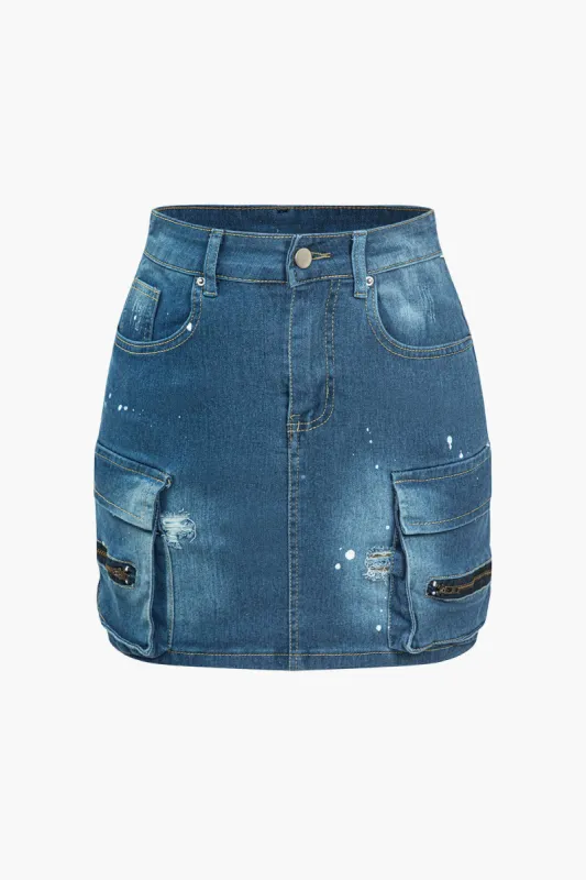 Uhyggeligt klaplomme denim nederdel sold by Micas