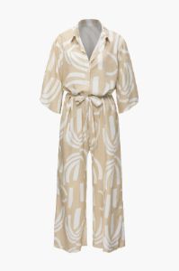 Pattern Button Down Belted Wide Leg Jumpsuit sold by Micas