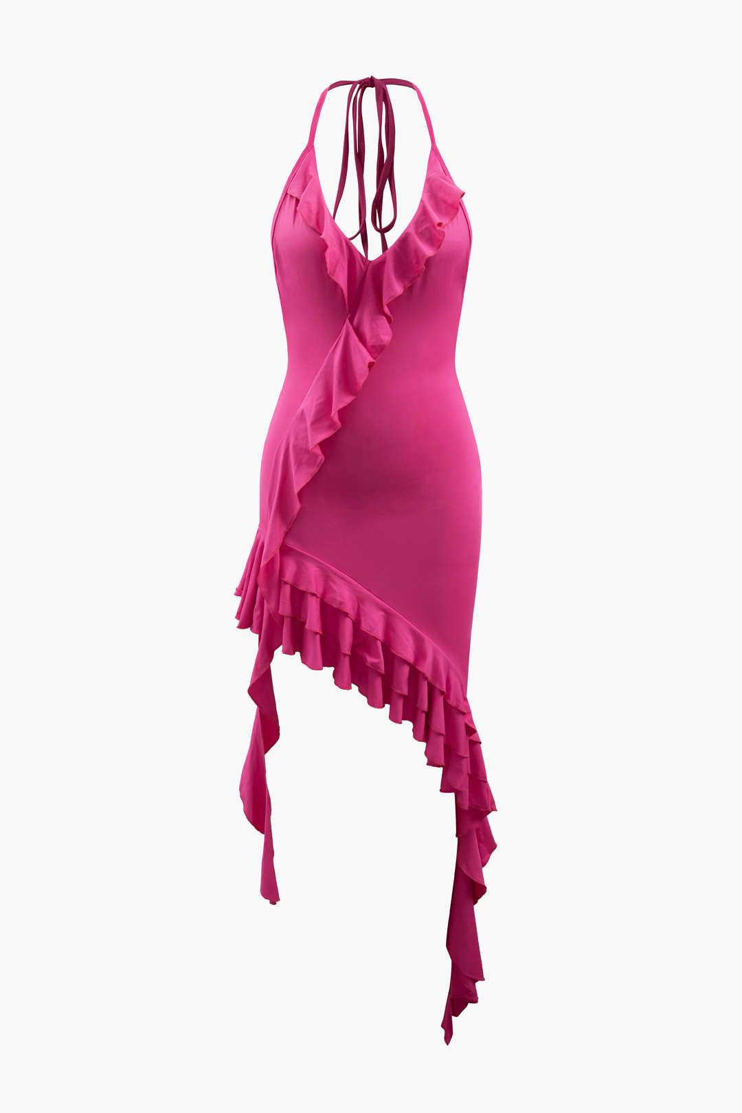 Asymmetric Ruffle Halter Mini Dress sold by Micas