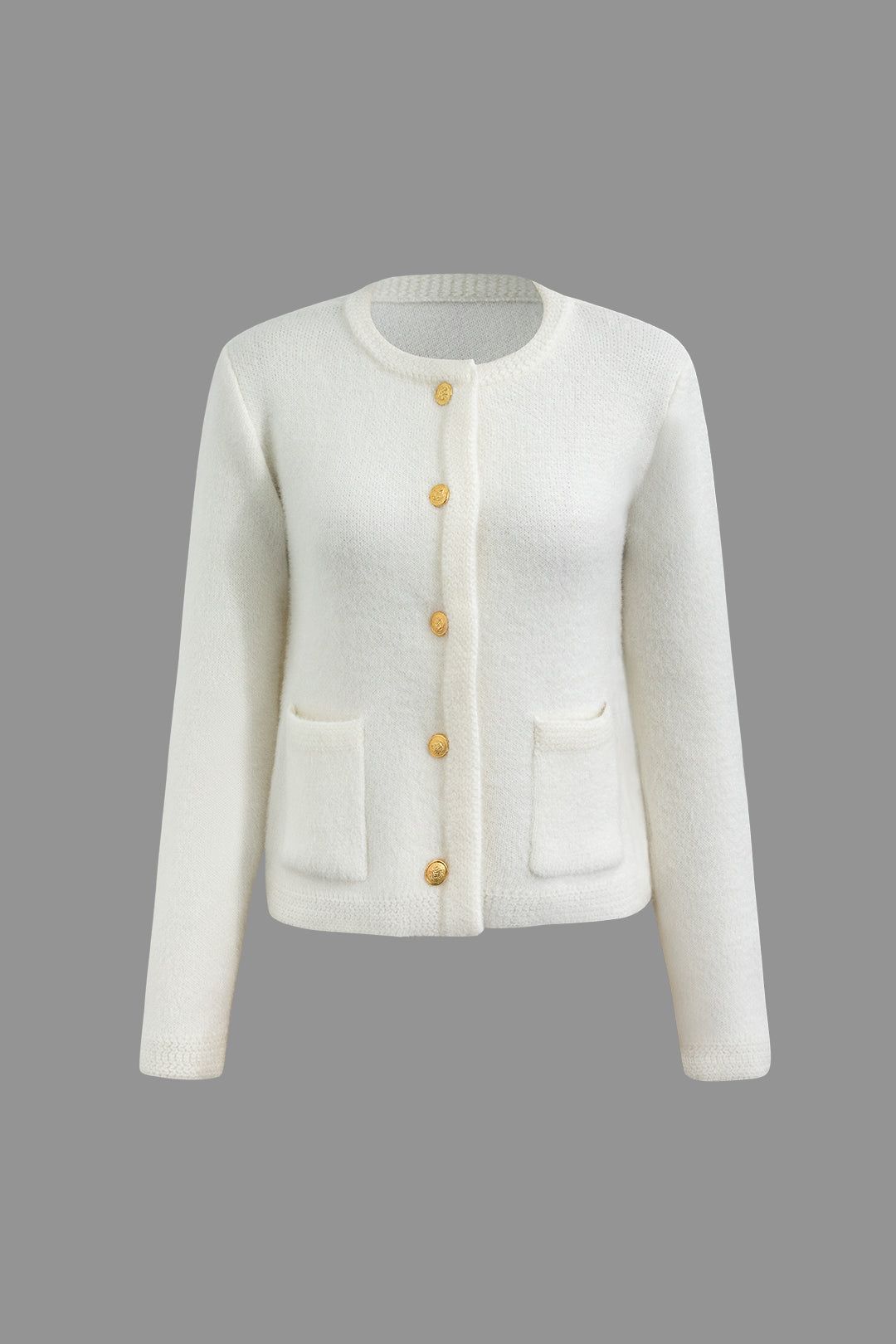 Round Neck Button Up Long Sleeve Knit Cardigan sold by Micas