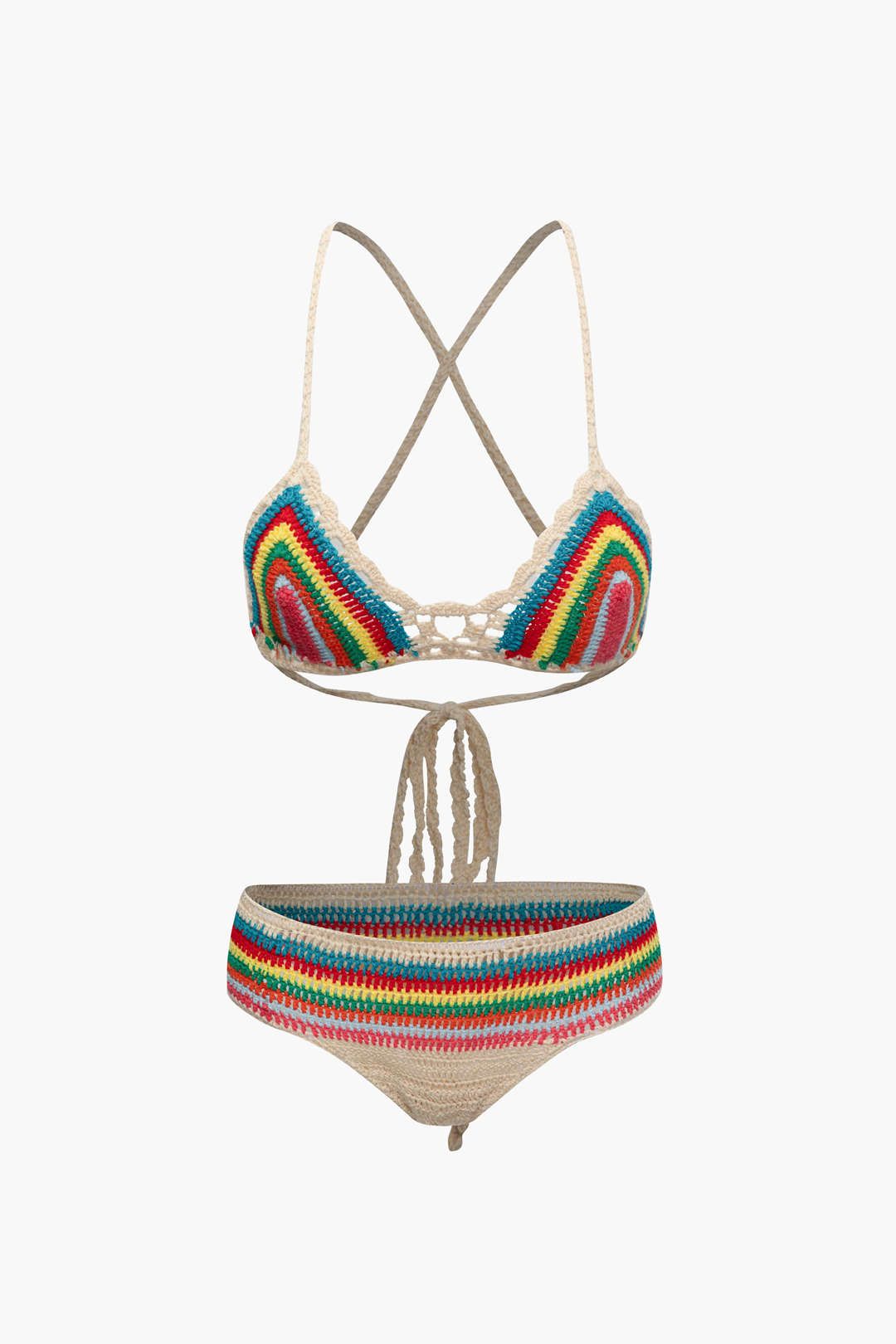 Rainbow Crochet Tie Back Bikini And Mini Skirt 3pcs Set sold by Micas product image thumbnail 3