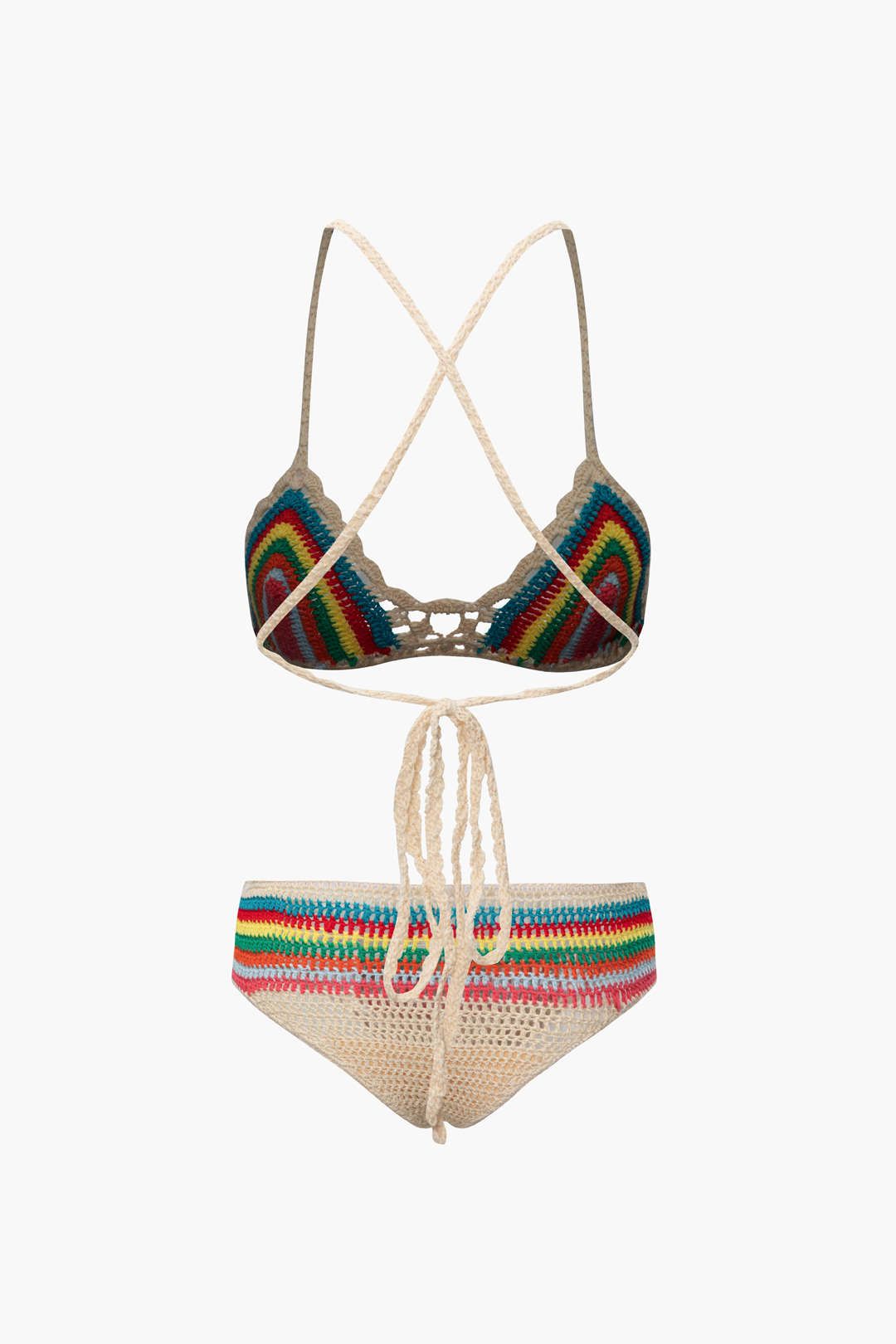 Rainbow Crochet Tie Back Bikini And Mini Skirt 3pcs Set sold by Micas product image thumbnail 5