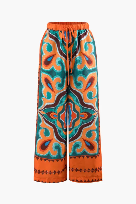 Tropical Print Tie Waist Wide Leg Pants sold by Micas