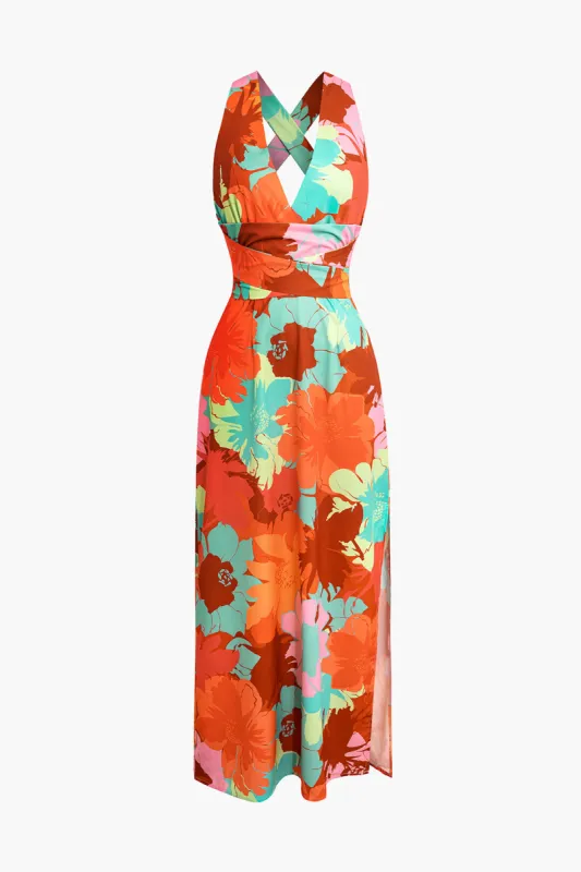Floral Print Cross Back V-Neck Midi Dress sold by Micas