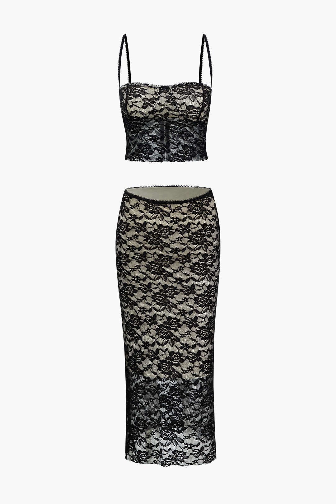 Lace Cami Top And Bodycon Midi Skirt Set sold by Micas