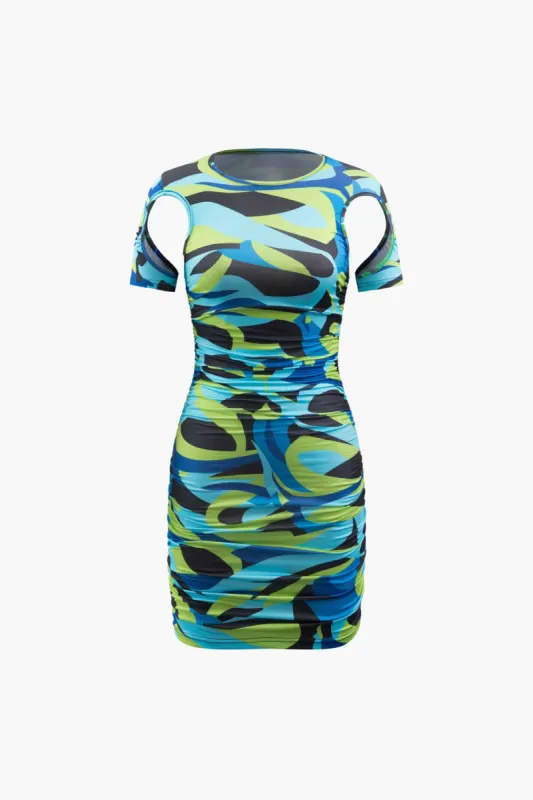 Printed Cut Out Sleeve Ruched Mini Dress sold by Micas