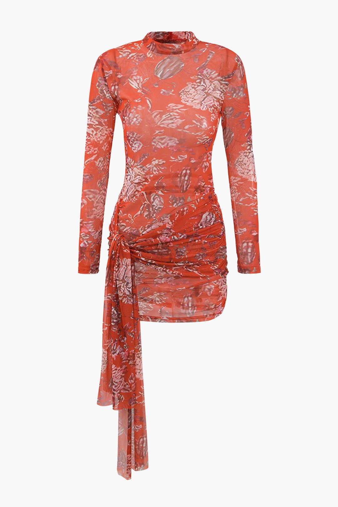 Floral Print Knot Detail Mesh Mini Dress sold by Micas