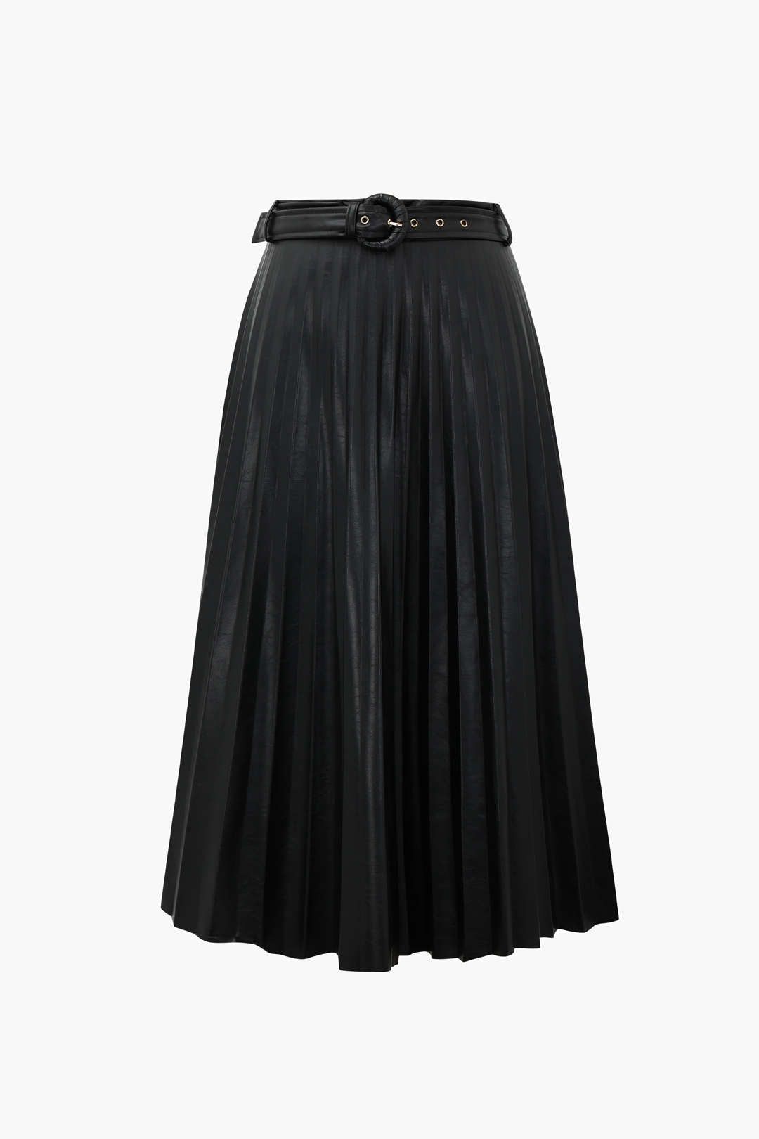 Faux Leather Pleated Midi Skirt With Belt sold by Micas