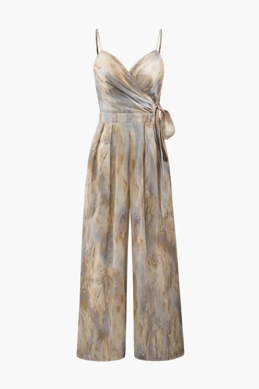 Marble Print Wrap Tie Wide Leg Jumpsuit sold by Micas