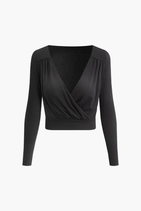 Basic Solid V-neck Long-Sleeve Top sold by Micas