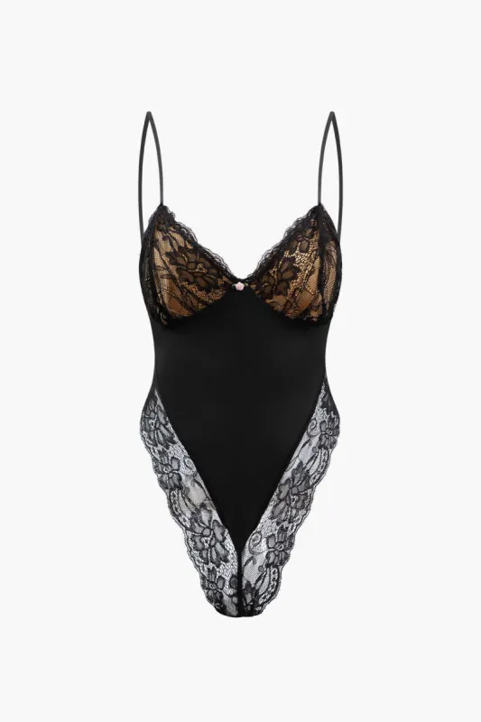 Lace V-neck Lace Backless Bodysuit sold by Micas