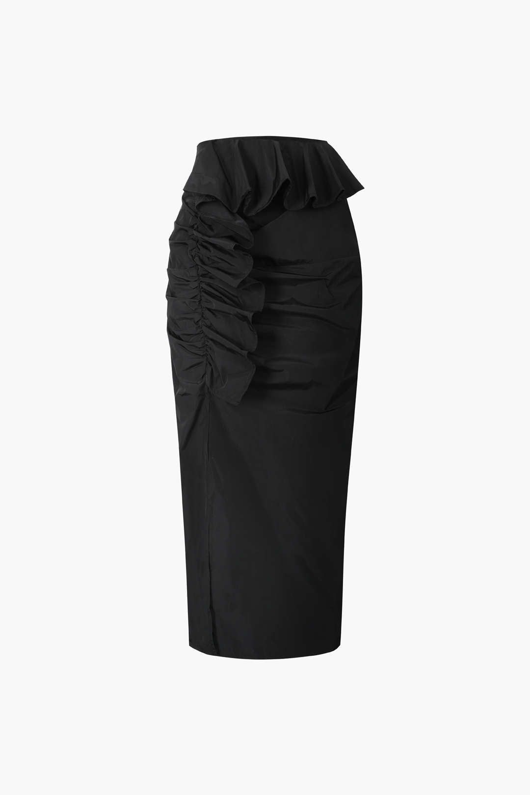 Ruffle Detail Satin Midi Skirt sold by Micas