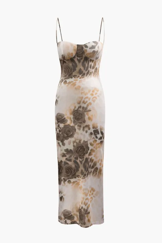 Floral Print Spaghetti Strap Back Slit Maxi Dress sold by Micas