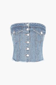 Frayed Hem Denim Strapless Top sold by Micas