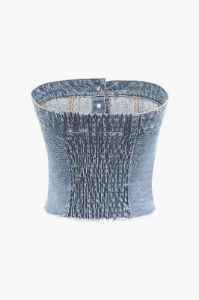 Frayed Hem Denim Strapless Top sold by Micas