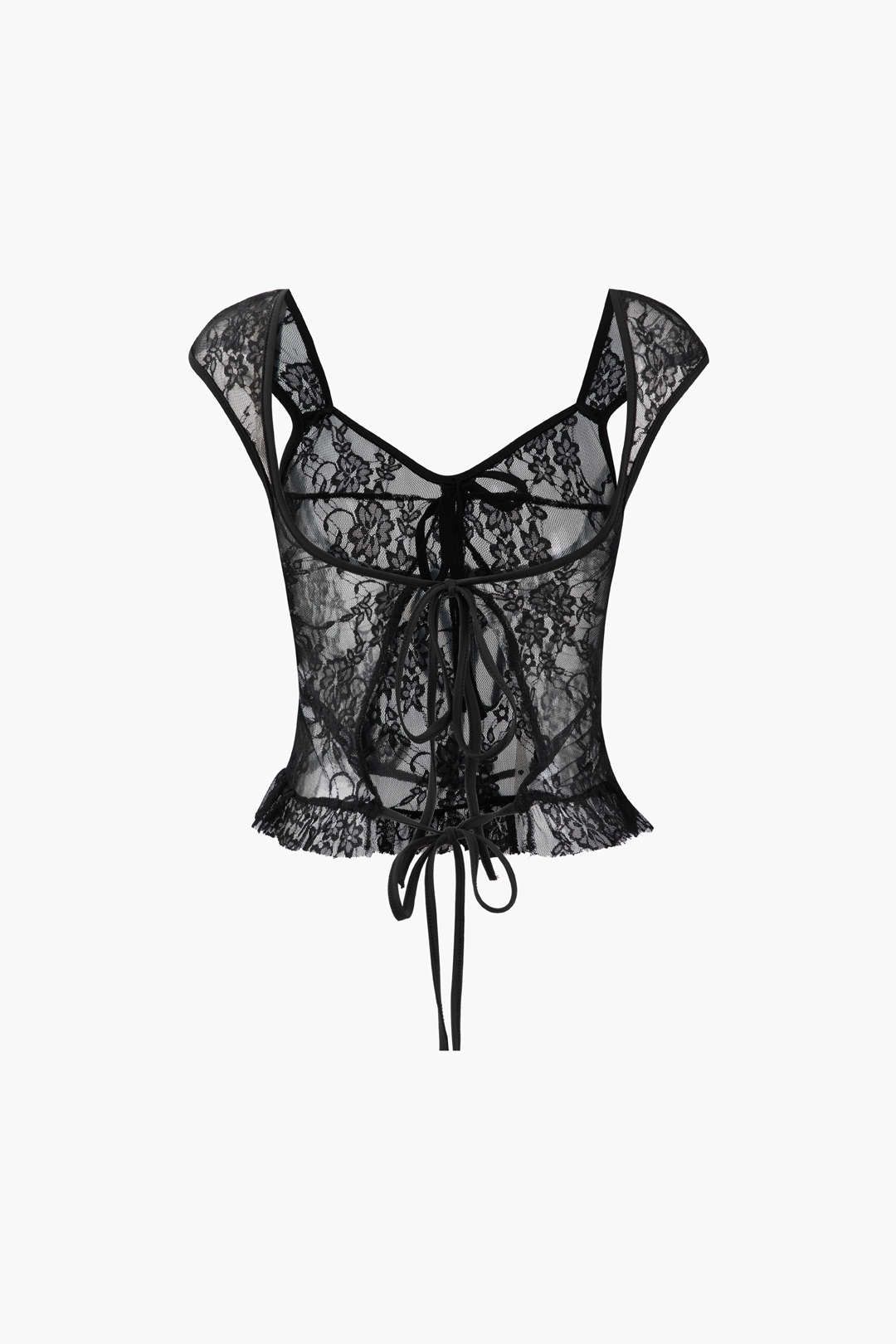 Sheer Lace Tie Back Frill Tank Top sold by Micas product image thumbnail 2