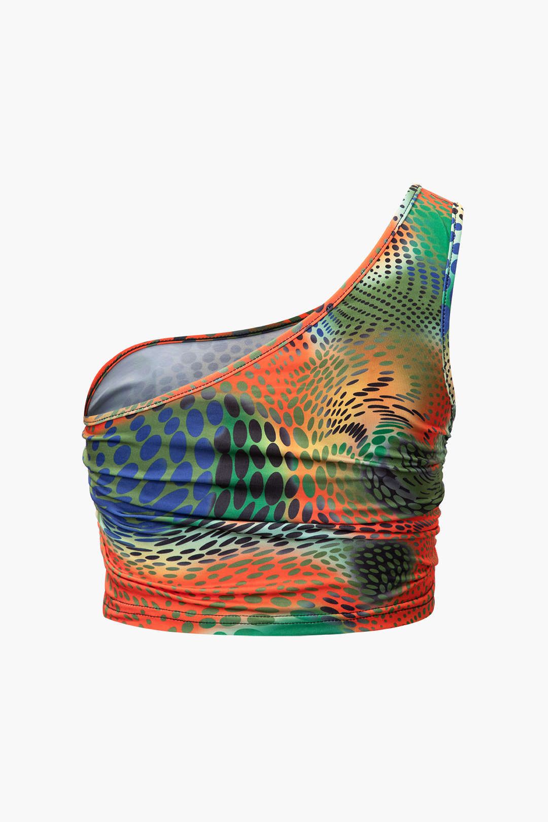 Polka Dot Print One Shoulder Top And Ruched Maxi Skirt Set sold by Micas product image thumbnail 4