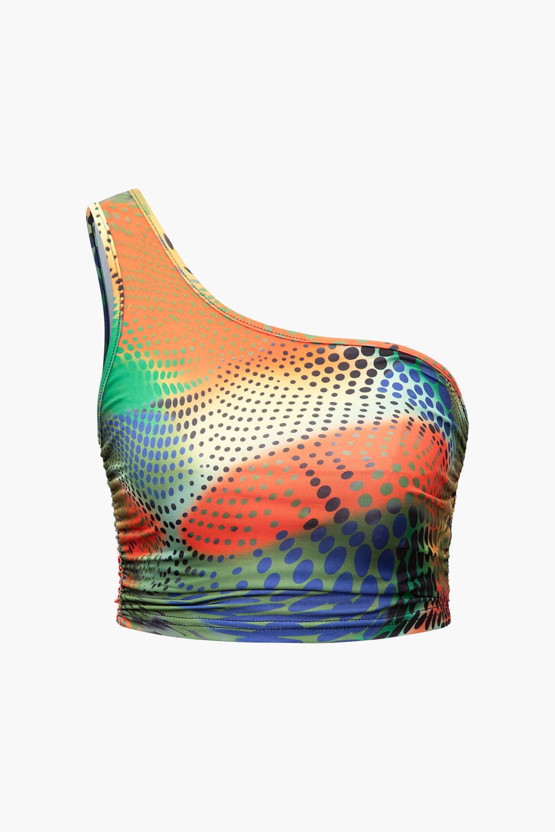 Polka Dot Print One Shoulder Top And Ruched Maxi Skirt Set sold by Micas product image thumbnail 2