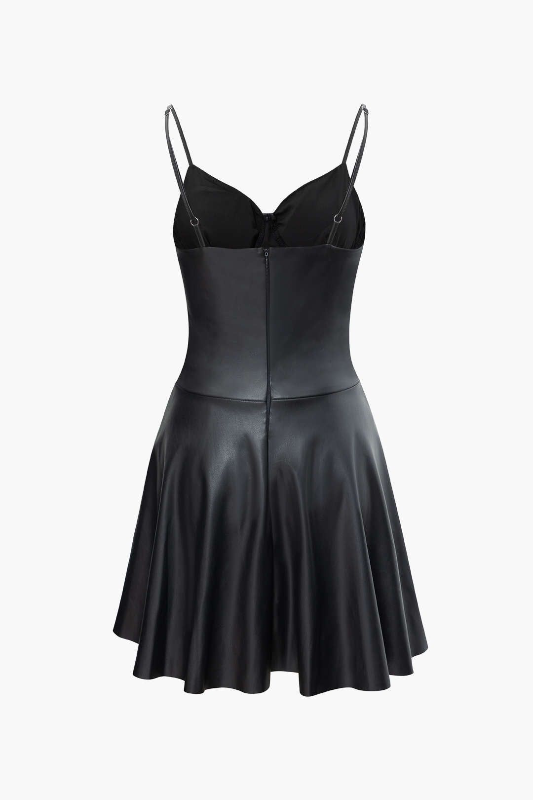 Faux Leather V-neck Pleated Mini Dress sold by Micas product image thumbnail 2