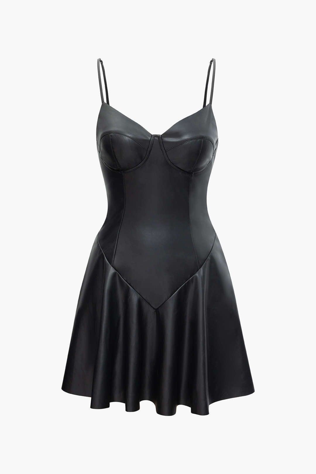 Faux Leather V-neck Pleated Mini Dress sold by Micas