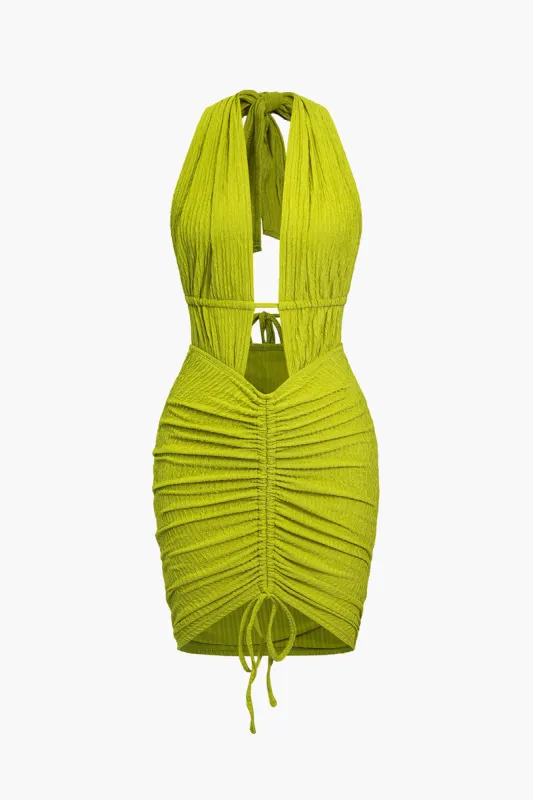 Solid Cut Out Tie Back Drawstring Mini Dress sold by Micas