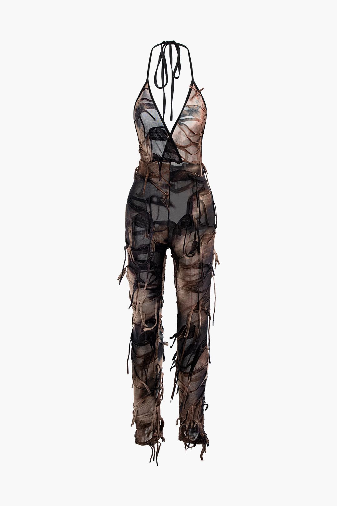 Tie Dye Distressed Halter Jumpsuit sold by Micas