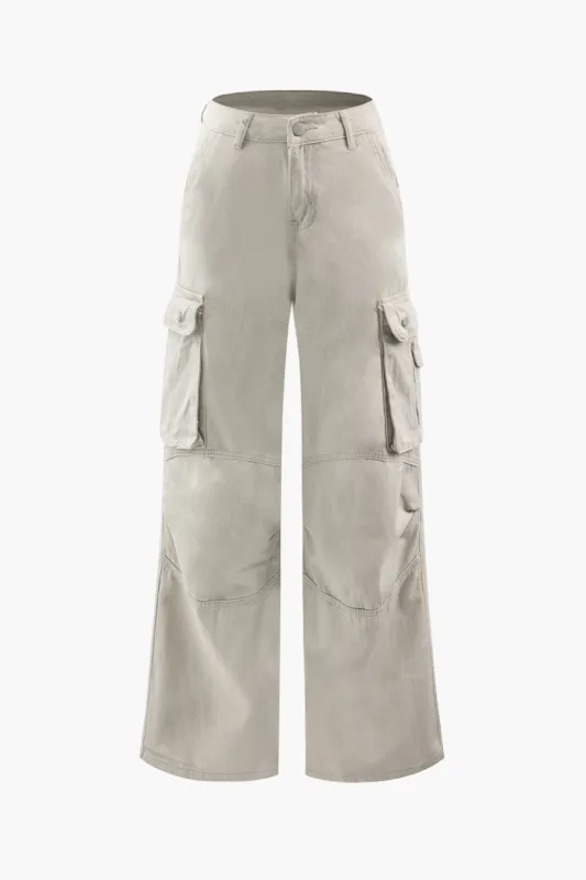 Flap Pocket Wide Leg Cargo Pants sold by Micas