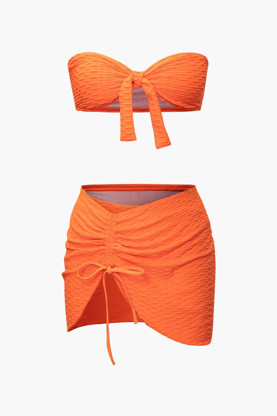 Textured Bikini And Drawstrings Mini Skirt 3pc Swimsuit sold by Micas