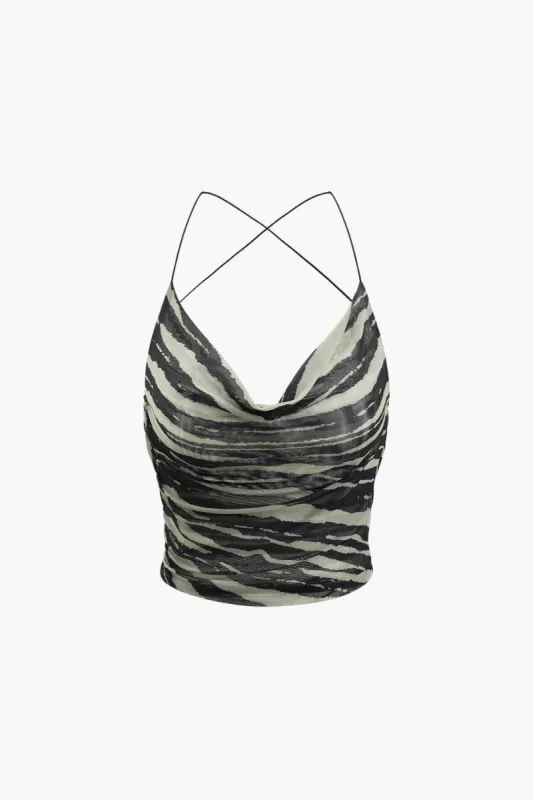 Zebra-stripe Mesh Cowl Neck Cami Top sold by Micas