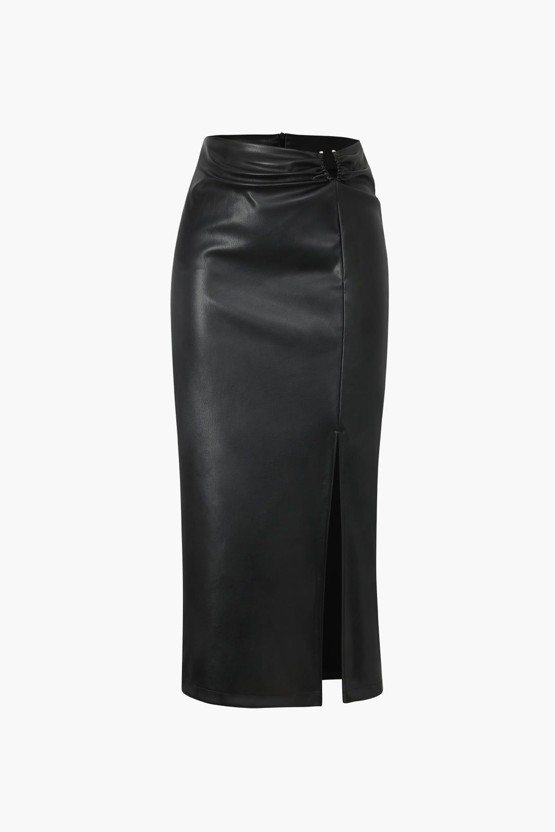 Faux Leather Side Slit Midi Skirt sold by Micas