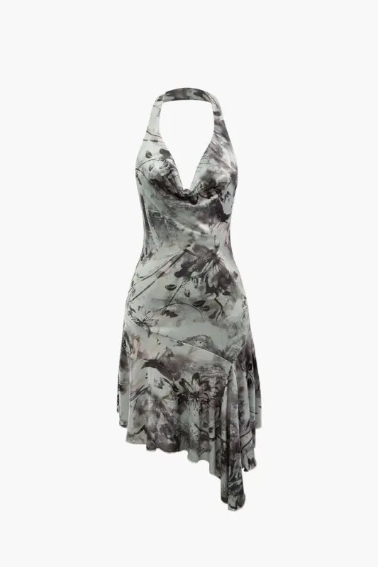 Floral Print Asymmetric Hem Halter Mini Dress sold by Micas