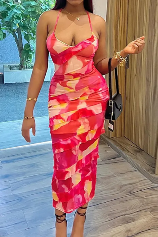 Abstract Print Layer Slip Maxi Dress sold by Micas