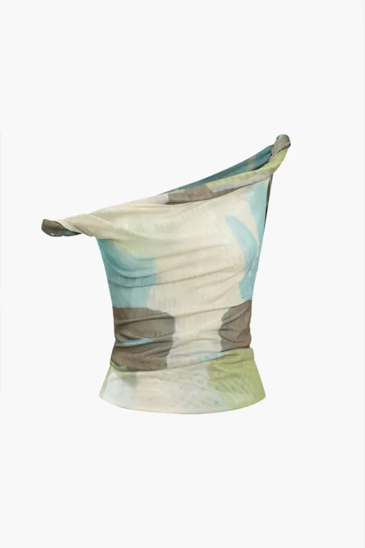 Abstrakt print twist knude dobbeltlags mesh cami top sold by Micas