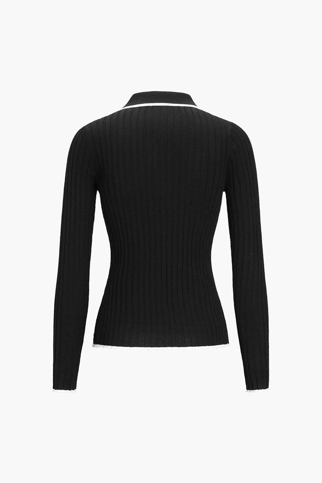 Contrast Open Collar Rib Knit Long Sleeve Top sold by Micas product image thumbnail 3