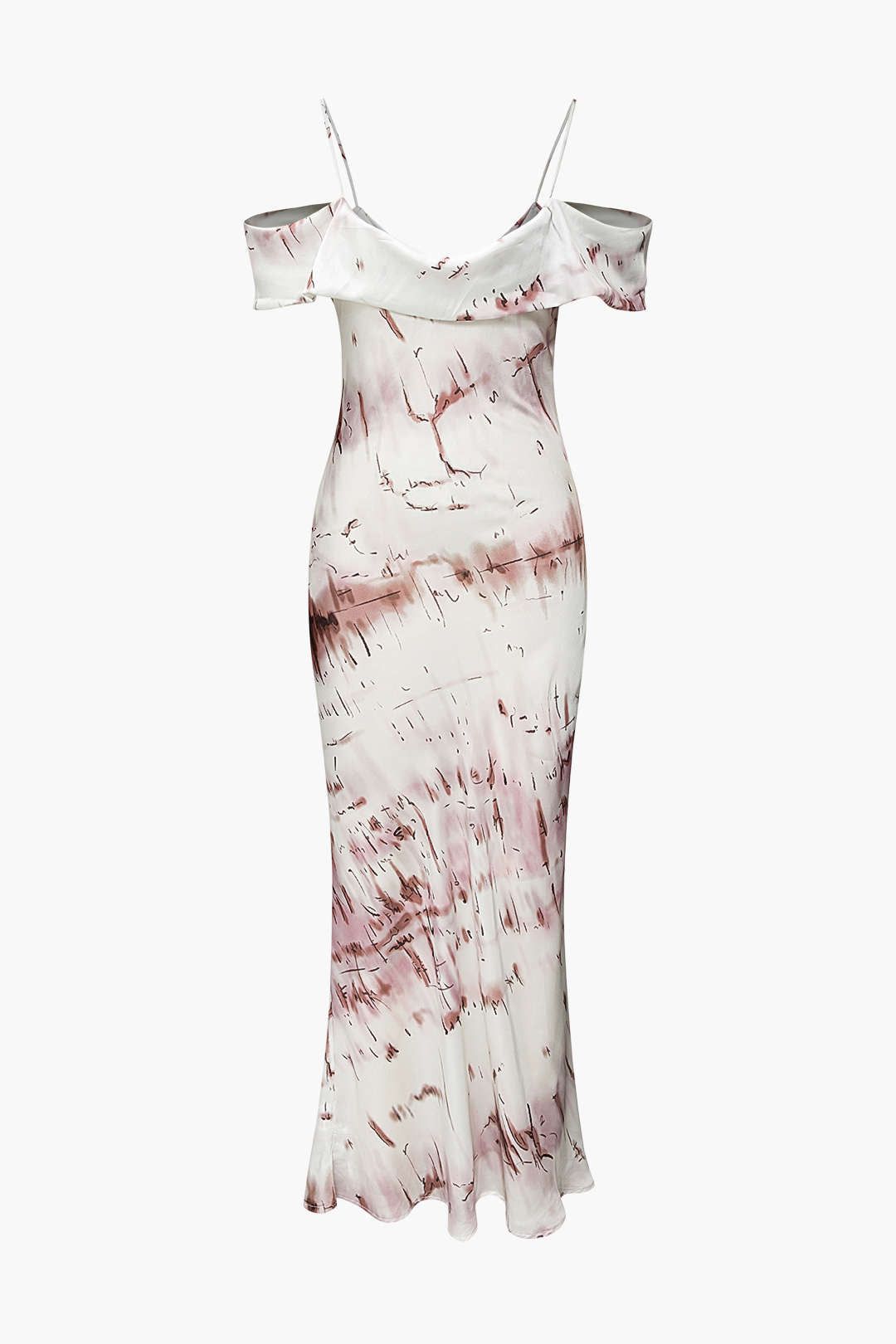 Printed Off Shoulder Satin Maxi Dress sold by Micas