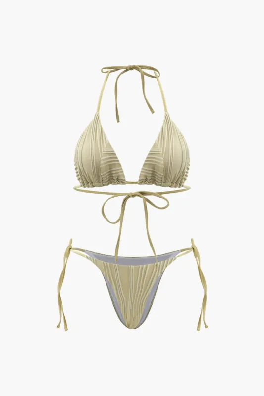 Textured Halter Tie Bikini Swimsuit sold by Micas