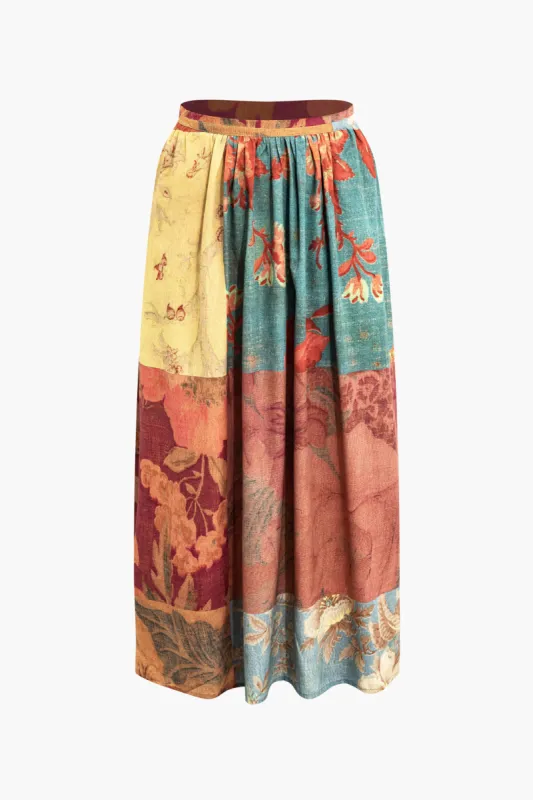 Retro Floral Print Midi Skirt sold by Micas