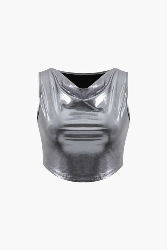 Metallic Cowl Neck Crop Tank Top sold by Micas
