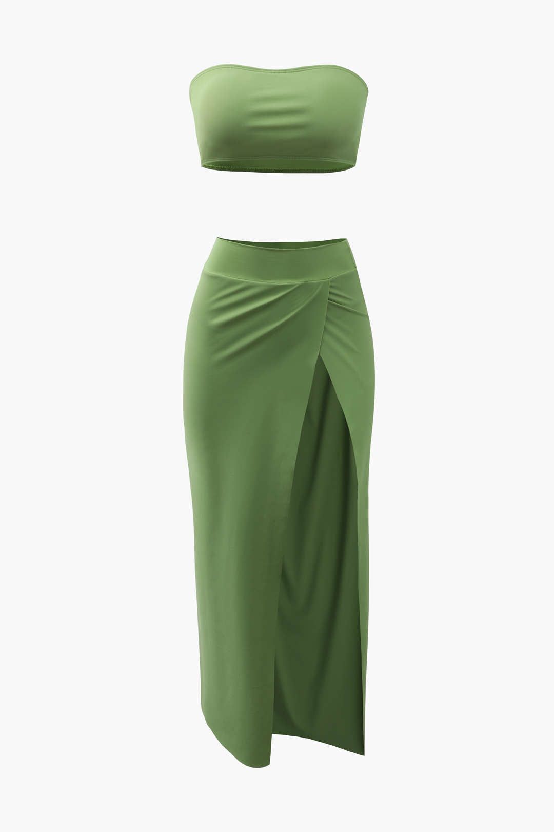 Solid Tube Top And High Slit Skirt Set sold by Micas