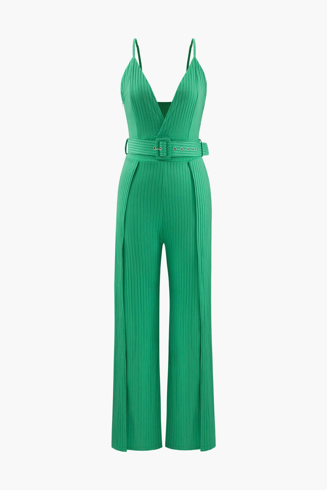 V-neck Belted Slit Hem Jumpsuit sold by Micas