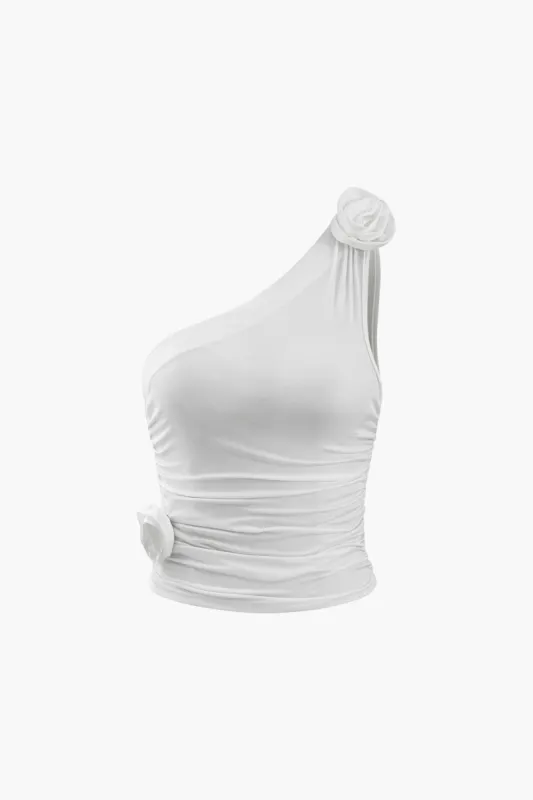 Rose Ruched One Shoulder Tank Top sold by Micas