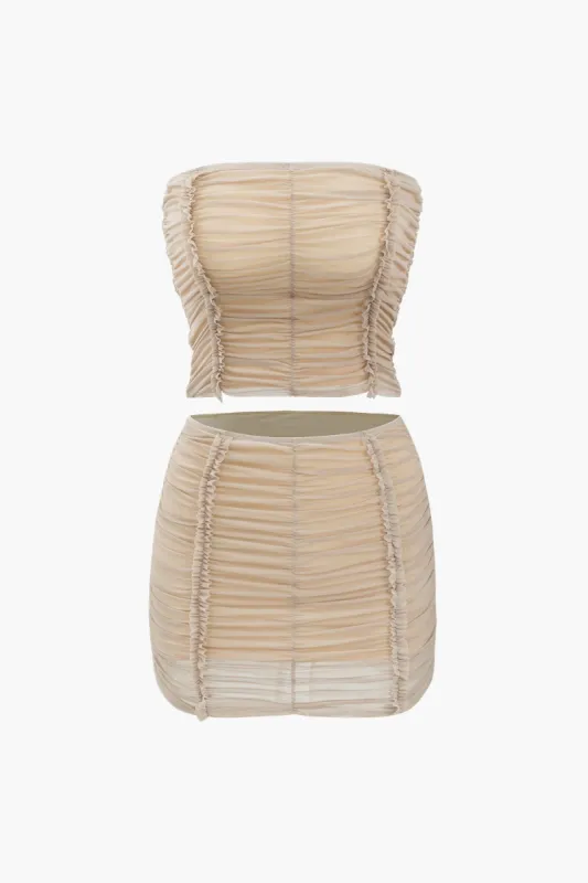 Mesh Frill Detail Tube Top And Mini Skirt Set sold by Micas