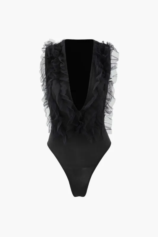 Frill Trim Deep V-neck Bodysuit sold by Micas