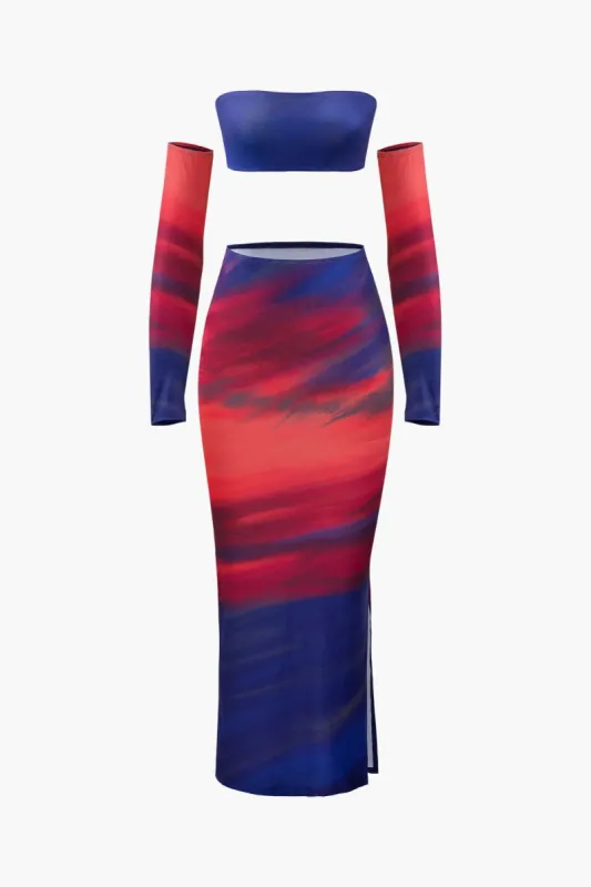Body Heat Print Tube Top With Sleeves And Midi Skirt Set sold by Micas