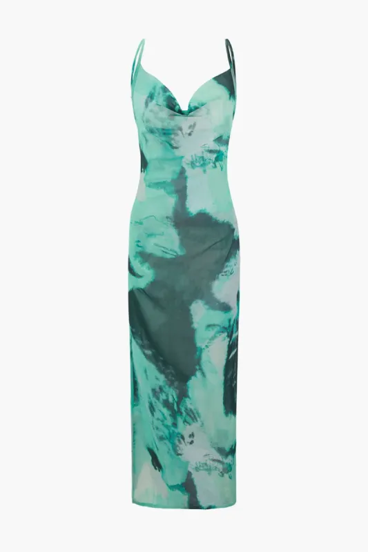 Tie Dye Chiffon Cowl Neck Midi Dress sold by Micas