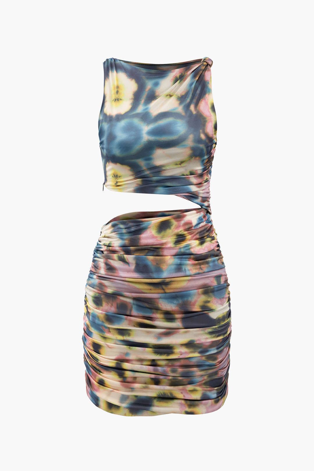 Tie Dye Cut Out Ruched Sleeveless Mini Dress sold by Micas