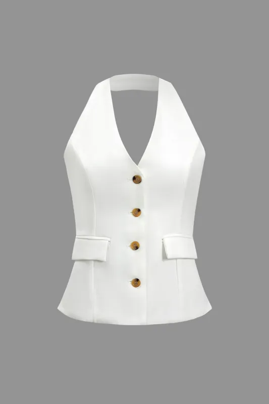 Solid rygfri knap op cami top sold by Micas